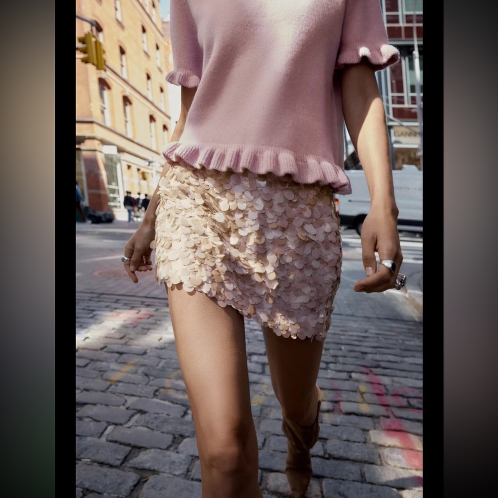 Zara sequins mini skirt, dusty pink - Picture 2 of 13